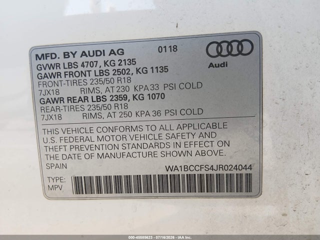 WA1BCCFS4JR024044 Audi Q3 2.0t Premium/2.0t Sport Premium