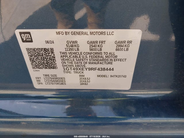 45585649 :رقم المزاد ، 1GT49XEY9RF438444 vin ، 2024 Gmc Sierra 2500hd 4wd  Standard Bed Denali Ultimate مزاد بيع