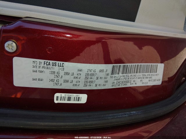 2019 Chrysler Pacifica Touring L მანქანა იყიდება აუქციონზე, vin: 2C4RC1BG7KR626152, აუქციონის ნომერი: 45585665