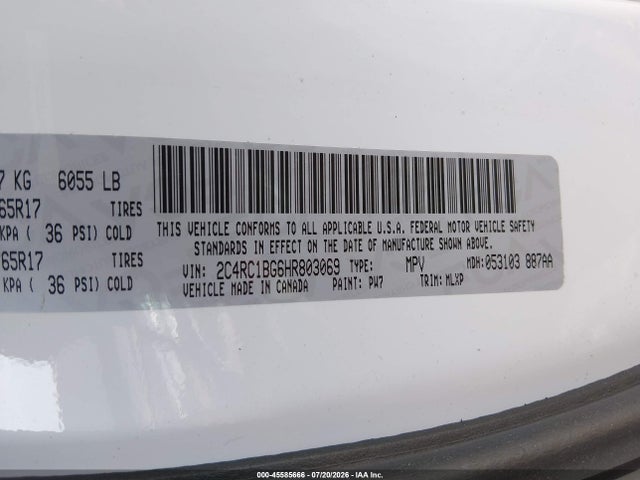 Aukcja sprzedaży 2017 Chrysler Pacifica Touring-l, vin: 2C4RC1BG6HR803069, numer aukcji: 45585666