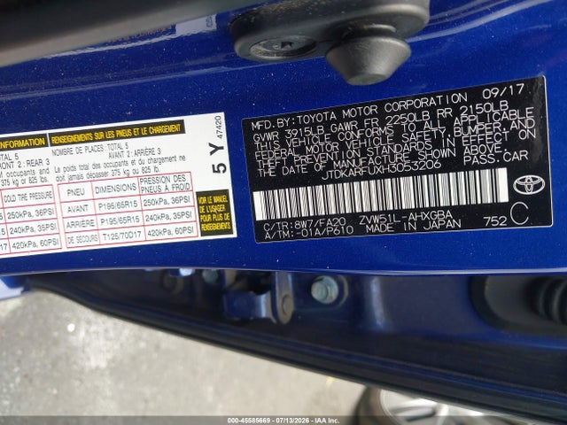 Toyota Prius Three 2017 JTDKARFUXH3053206 Image 9