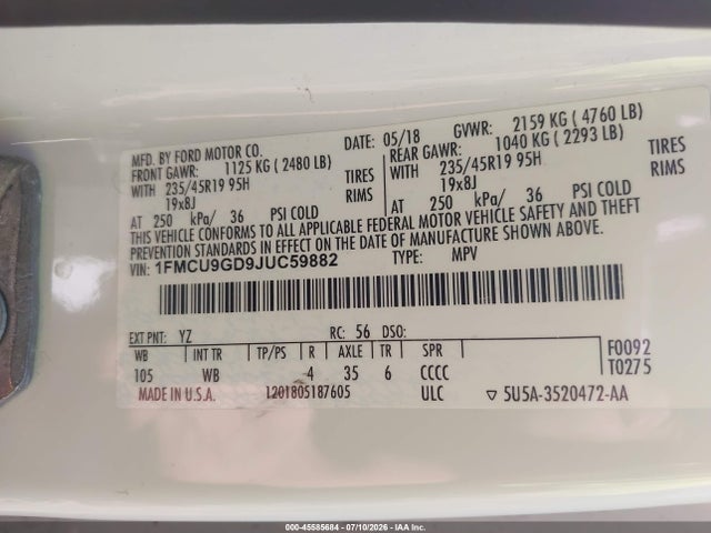 Ford ESCAPE SE 2018 1FMCU9GD9JUC59882 Image 9