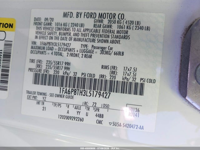 Ford Mustang Ecoboost Fastback 2020 1FA6P8TH3L5179427 Image 9