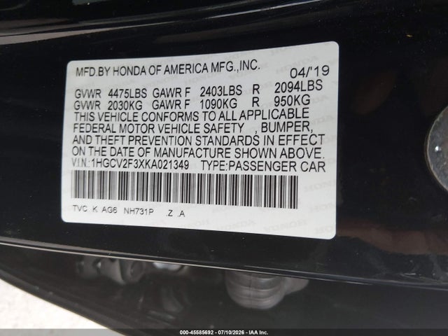 1HGCV2F3XKA021349 Honda Accord Sport 2.0t