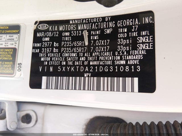 Продаж на аукціоні авто 2013 Kia Sorento Lx V6, vin: 5XYKTDA21DG310813, номер лоту: 45585705