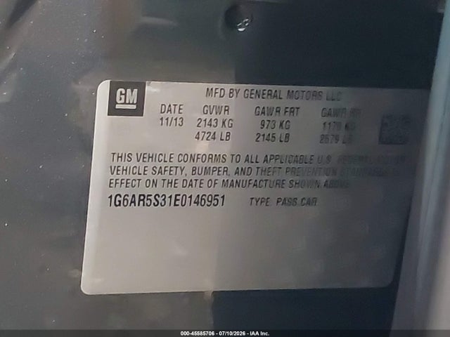 Aukcja sprzedaży 2014 Cadillac Cts Luxury, vin: 1G6AR5S31E0146951, numer aukcji: 45585706