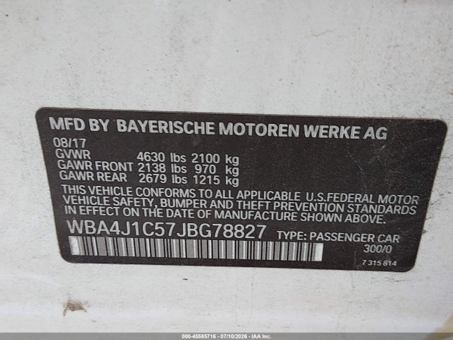 Продажа на аукционе авто 2018 Bmw 430i Gran Coupe, vin: WBA4J1C57JBG78827, номер лота: 45585716