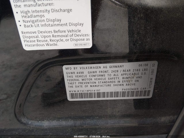 Продаж на аукціоні авто 2009 Volkswagen Passat Komfort, vin: WVWJK73C19P014197, номер лоту: 45585731