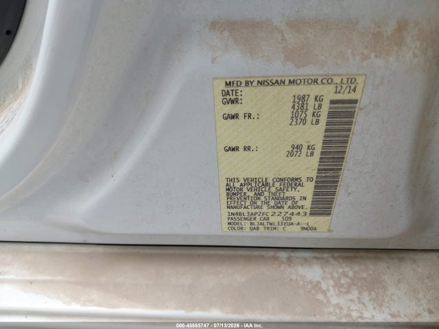 Продаж на аукціоні авто 2015 Nissan Altima 3.5 Sl, vin: 1N4BL3AP2FC227443, номер лоту: 45585747
