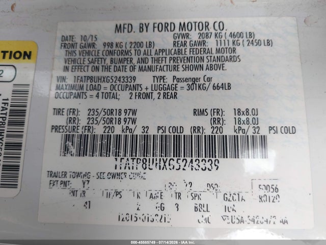 Ford Mustang Ecoboost Premium 2016 1FATP8UHXG5243339 Image 9