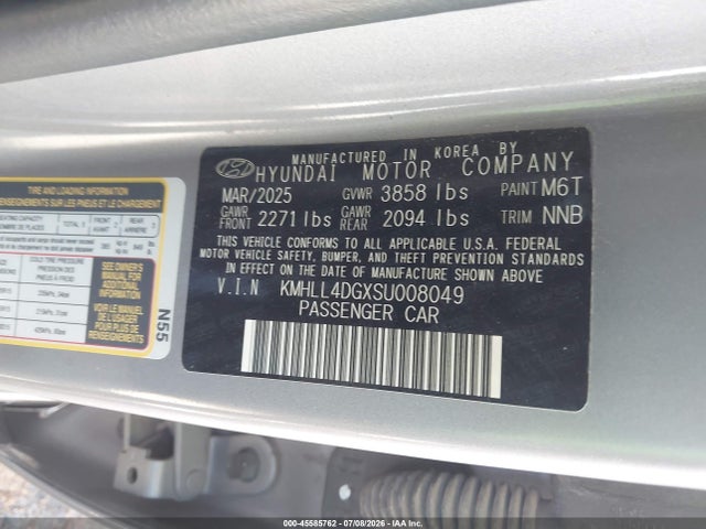 2025 Hyundai Elantra Se მანქანა იყიდება აუქციონზე, vin: KMHLL4DGXSU008049, აუქციონის ნომერი: 45585762