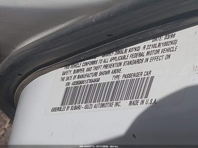 Aukcja sprzedaży 1999 Subaru Legacy 30th Ann. Outback Ltd./outback, vin: 4S3BG6851X7654658, numer aukcji: 45585773