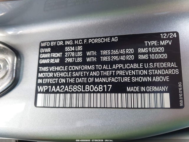 Продаж на аукціоні авто 2025 Porsche Macan T, vin: WP1AA2A58SLB06817, номер лоту: 45585805