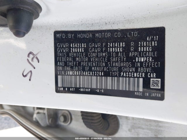 45585810 :رقم المزاد ، JHMCR6F74HC023204 vin ، 2017 Honda Accord Hybrid Touring مزاد بيع