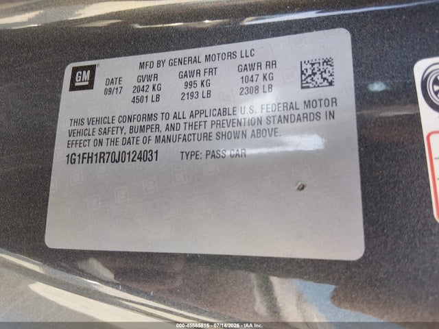 45585815 :رقم المزاد ، 1G1FH1R70J0124031 vin ، 2018 Chevrolet Camaro 2ss مزاد بيع