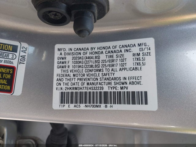 2HKRM3H77EH532239 Honda Cr-v Ex-l