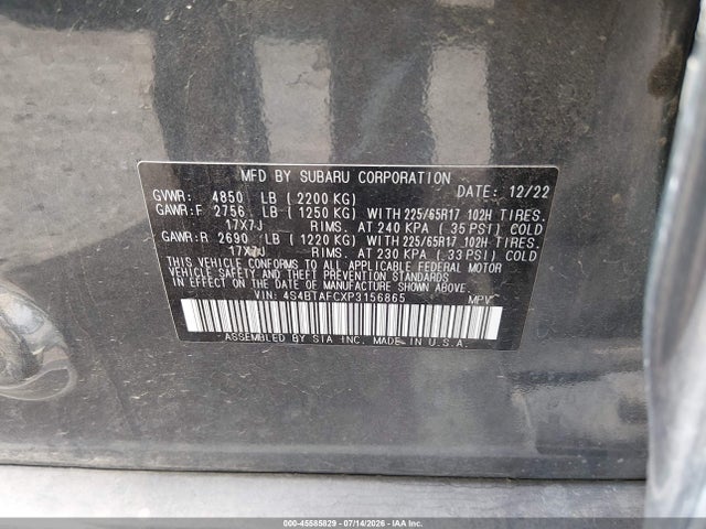 4S4BTAFCXP3156865 Subaru Outback Premium