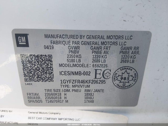 Aukcja sprzedaży 2019 Cadillac Xt4 Sport, vin: 1GYFZFR46KF206295, numer aukcji: 45585831