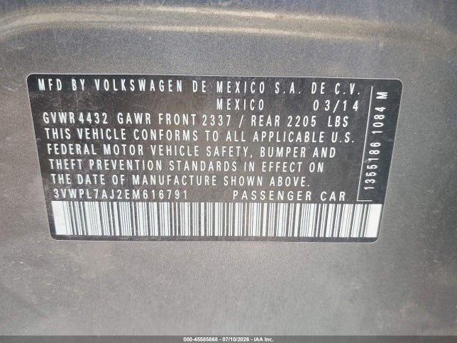 3VWPL7AJ2EM616791 Volkswagen Jetta Sportwagen 2.0l Tdi