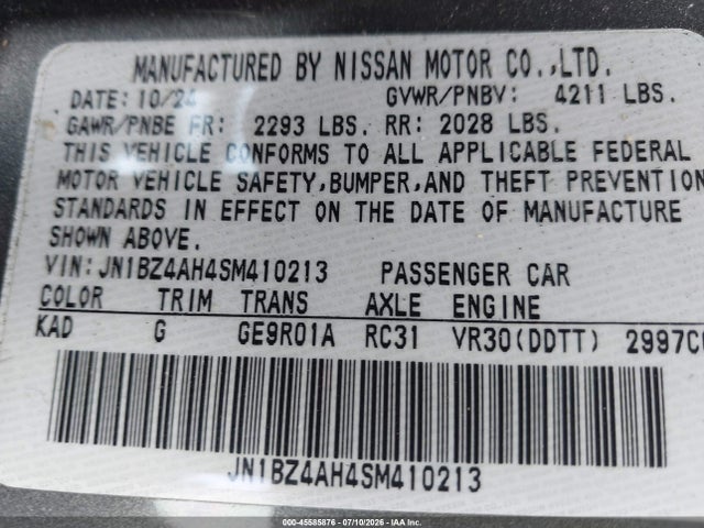 Продажа на аукционе авто 2025 Nissan Z Sport Automatic Transmission, vin: JN1BZ4AH4SM410213, номер лота: 45585876