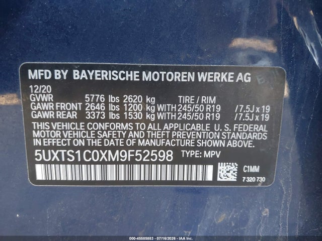 5UXTS1C0XM9F52598 BMW X3 Phev Xdrive30e