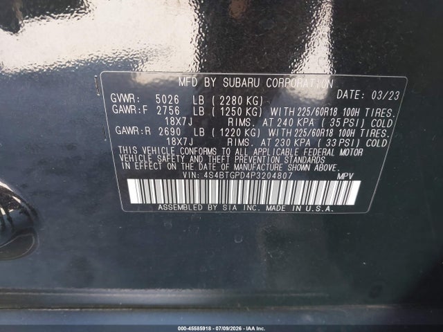 Subaru Outback Touring Xt 2023 4S4BTGPD4P3204807 Image 9