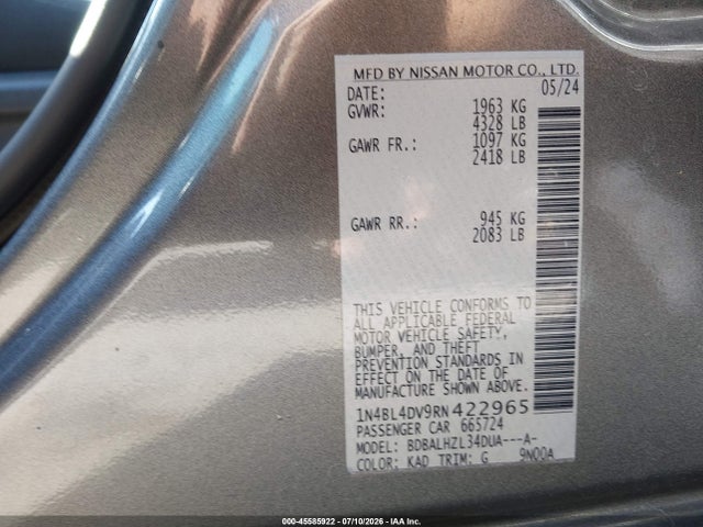 1N4BL4DV9RN422965 Nissan Altima Sv Fwd