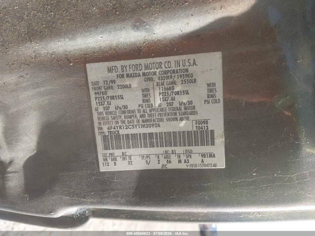 Aukcja sprzedaży 2000 Mazda B2500 Se/sx, vin: 4F4YR12C5YTM20926, numer aukcji: 45585923