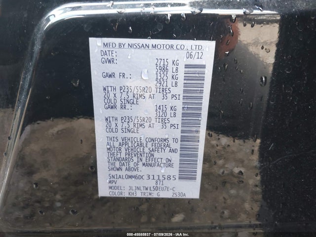 2013 Infiniti Jx35 მანქანა იყიდება აუქციონზე, vin: 5N1AL0MM6DC311585, აუქციონის ნომერი: 45585937