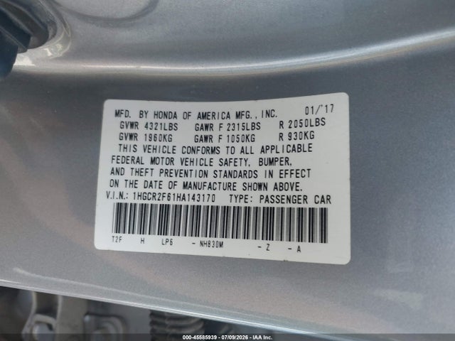1HGCR2F61HA143170 Honda Accord Sport