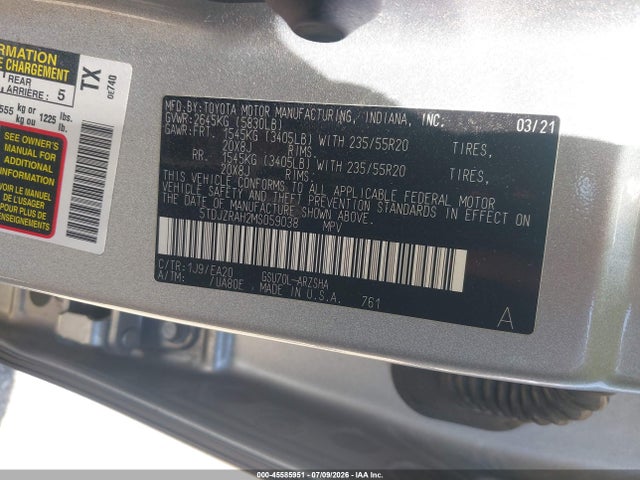 Toyota Highlander Xse 2021 5TDJZRAH2MS059038 Image 9