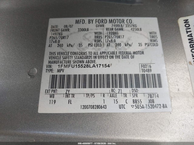 Auction sale of the 2008 Ford Expedition Xlt, vin: 1FMFU15528LA17154, lot number: 45585977