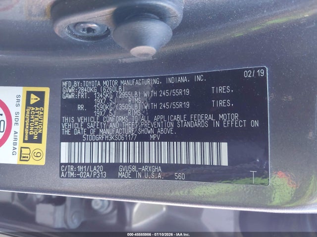 5TDDGRFH3KS061177 Toyota Highlander Hybrid Limited