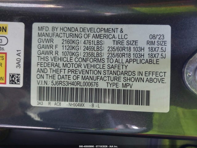 Aukcja sprzedaży 2024 Honda Cr-v Ex 2wd, vin: 5J6RS3H40RL000676, numer aukcji: 45585990