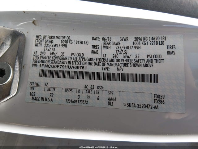 Ford ESCAPE S 2017 1FMCU0F79HUA69761 Image 9