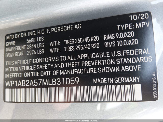 Продажа на аукционе авто 2021 Porsche Macan S, vin: WP1AB2A57MLB31059, номер лота: 45586040
