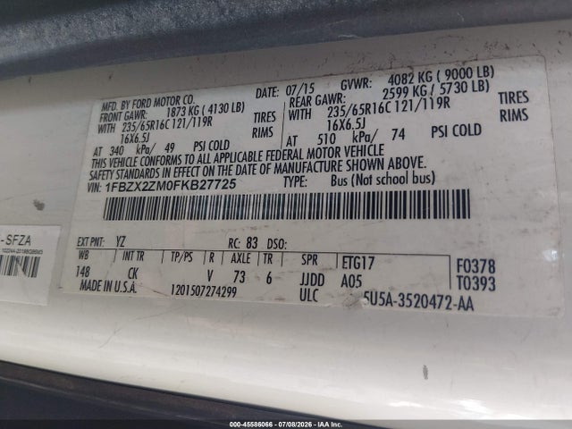 Ford Transit-350 Xlt 2015 1FBZX2ZM0FKB27725 Image 9