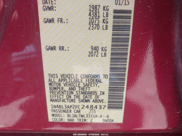 1N4BL3AP2FC248437 Nissan Altima 3.5 S/3.5 Sl/3.5 Sv