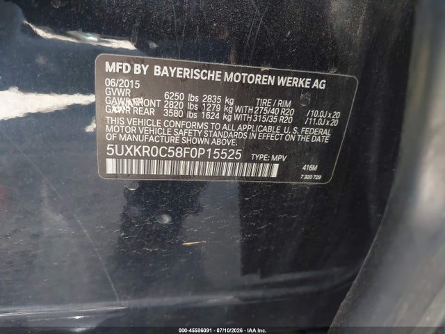 2015 Bmw X5 Xdrive35i მანქანა იყიდება აუქციონზე, vin: 5UXKR0C58F0P15525, აუქციონის ნომერი: 45586091