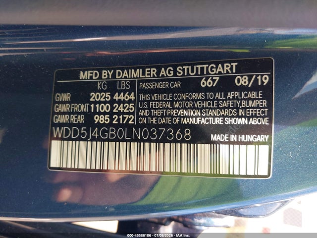 2020 Mercedes-benz Cla 250 მანქანა იყიდება აუქციონზე, vin: WDD5J4GB0LN037368, აუქციონის ნომერი: 45586106