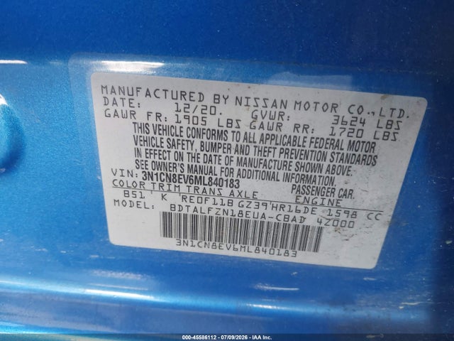 Nissan Versa Sv Xtronic Cvt 2021 3N1CN8EV6ML840183 Image 9