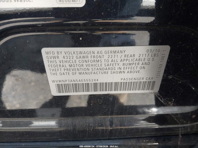 Aukcja sprzedaży 2010 Volkswagen Cc Sport, vin: WVWNP7AN5AE555244, numer aukcji: 45586134