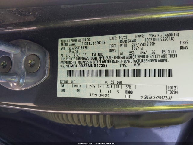 Aukcja sprzedaży 2021 Ford Escape Se Hybrid, vin: 1FMCU0BZ8MUB17283, numer aukcji: 45586149