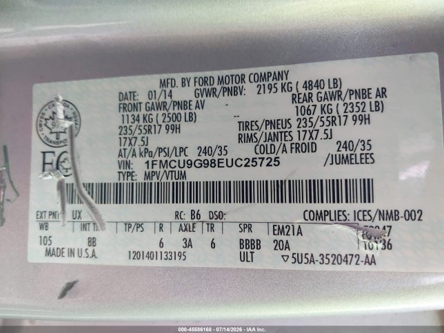 Ford ESCAPE SE 2014 1FMCU9G98EUC25725 Image 9