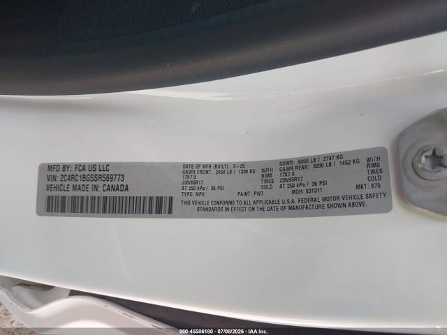 Продаж на аукціоні авто 2025 Chrysler Pacifica Select, vin: 2C4RC1BG5SR569773, номер лоту: 45586180