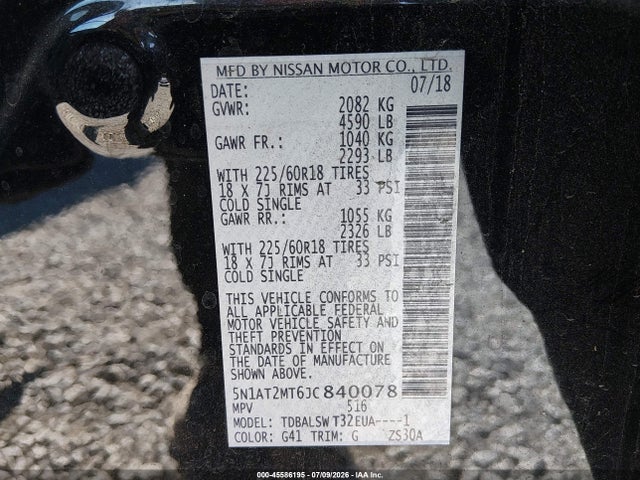 Aukcja sprzedaży 2018 Nissan Rogue Sl, vin: 5N1AT2MT6JC840078, numer aukcji: 45586195