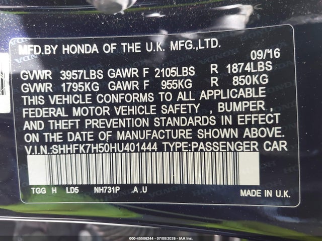 Honda CIVIC EX 2017 SHHFK7H50HU401444 Image 9