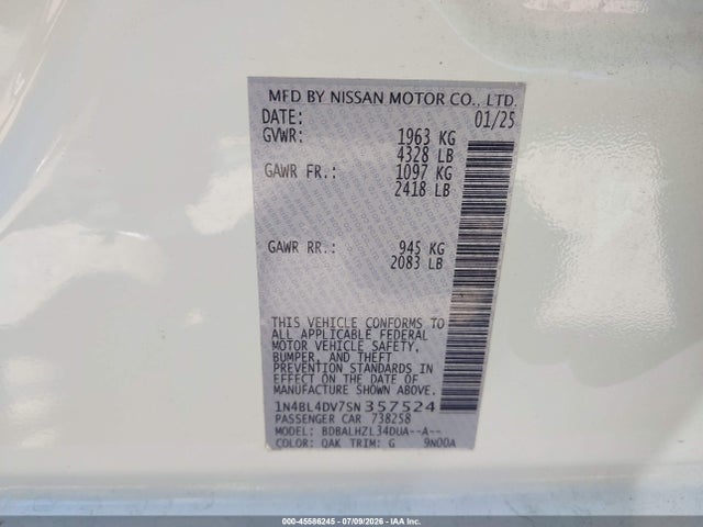 1N4BL4DV7SN357524 Nissan Altima Sv Fwd