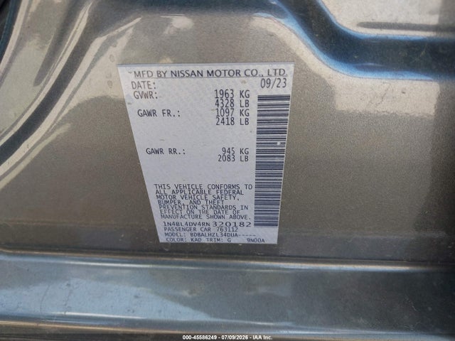 Продажа на аукционе авто 2024 Nissan Altima Sv Fwd, vin: 1N4BL4DV4RN320182, номер лота: 45586249