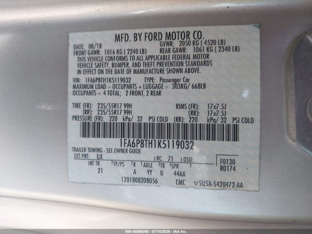 1FA6P8TH1K5119032 Ford Mustang Ecoboost/ecoboost Premium